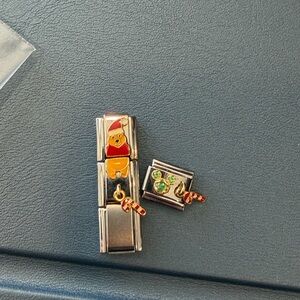 Walt Disney Christmas Holiday Charm Link Bracelet Insert with Red & Gold Accents